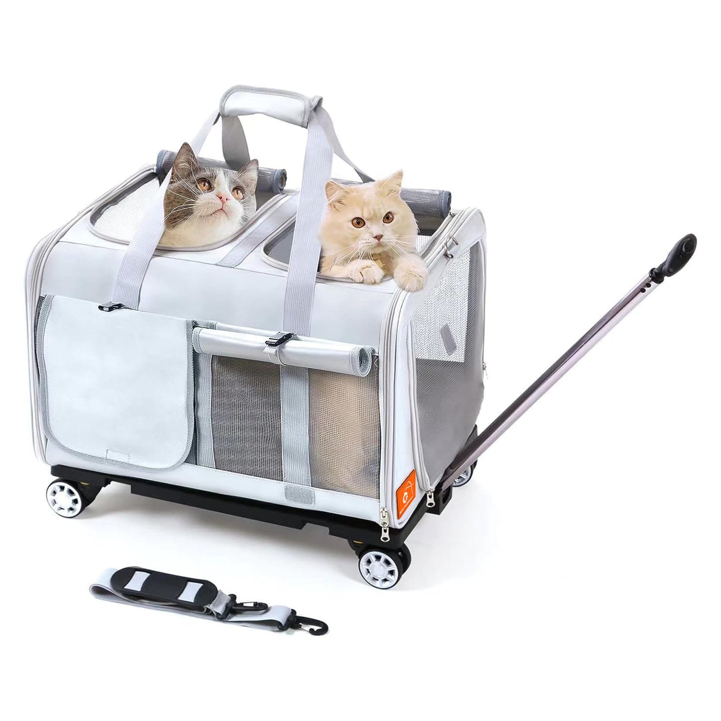 BEAUTYMONKEY.K ペットキャリー キャスター付き2匹用 猫 キャリーケース 2匹 猫 キャリーバッグ 2匹用 通気性 通院 災害避難 旅行 車載 キャンピング用