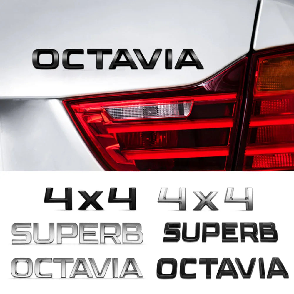 Car Rear Trunk Emblem Stickers Side Badge 4x4 Logo Octavia A7 Tour RS Rapid Kodiaq Superb Kamiq Yeti Karoq Accessories