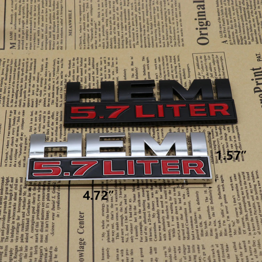 3D Car Side Badge Trunk Sticker for Dodge HEMI 5.7 LITER Emblem RAM Journey Caravan Nitro Challenger Jcuv Caliber Durango Viper