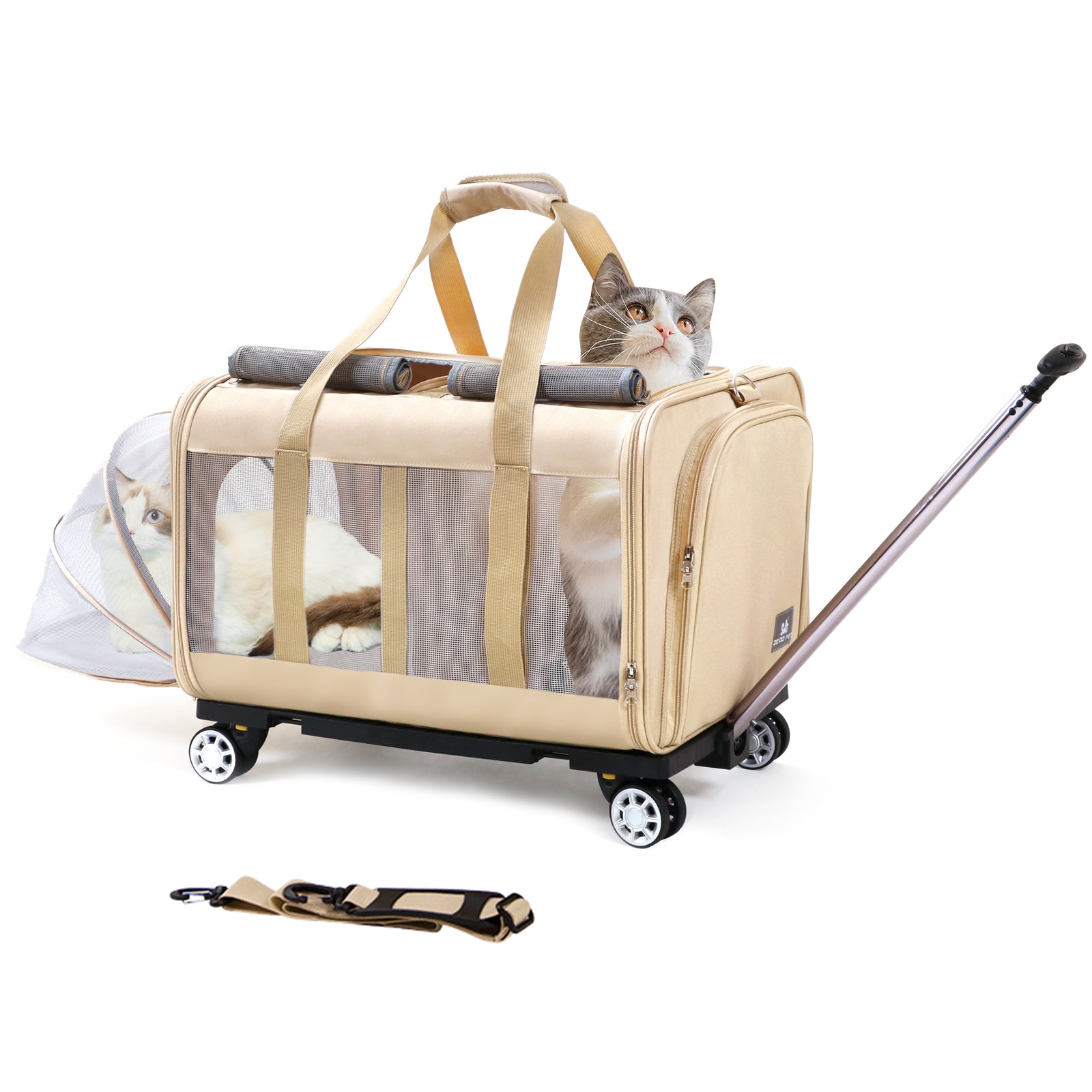 Large cat carrier with wheels Double Cat Carrier with Wheels for 2 Cats Rolling Pet Carrier with Wheels Cat Carrier for Two Cats on Durable Wheels Cat Carrier for 2 CatsPet Rolling Carrier with Wheels