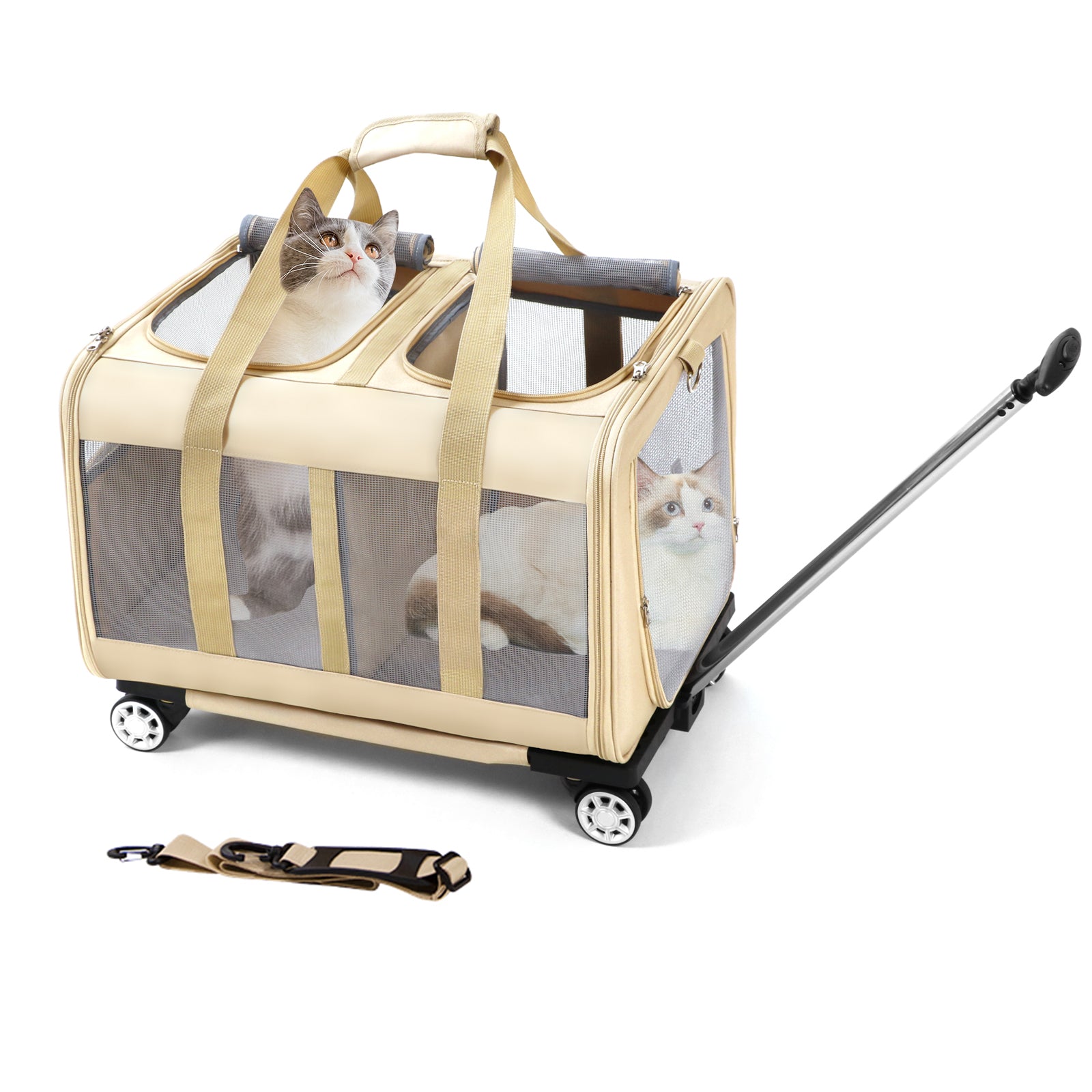 Large cat carrier with wheels Double Cat Carrier with Wheels for 2 Cats Rolling Pet Carrier with Wheels Cat Carrier for Two Cats on Durable Wheels Cat Carrier for 2 CatsPet Rolling Carrier with Wheels