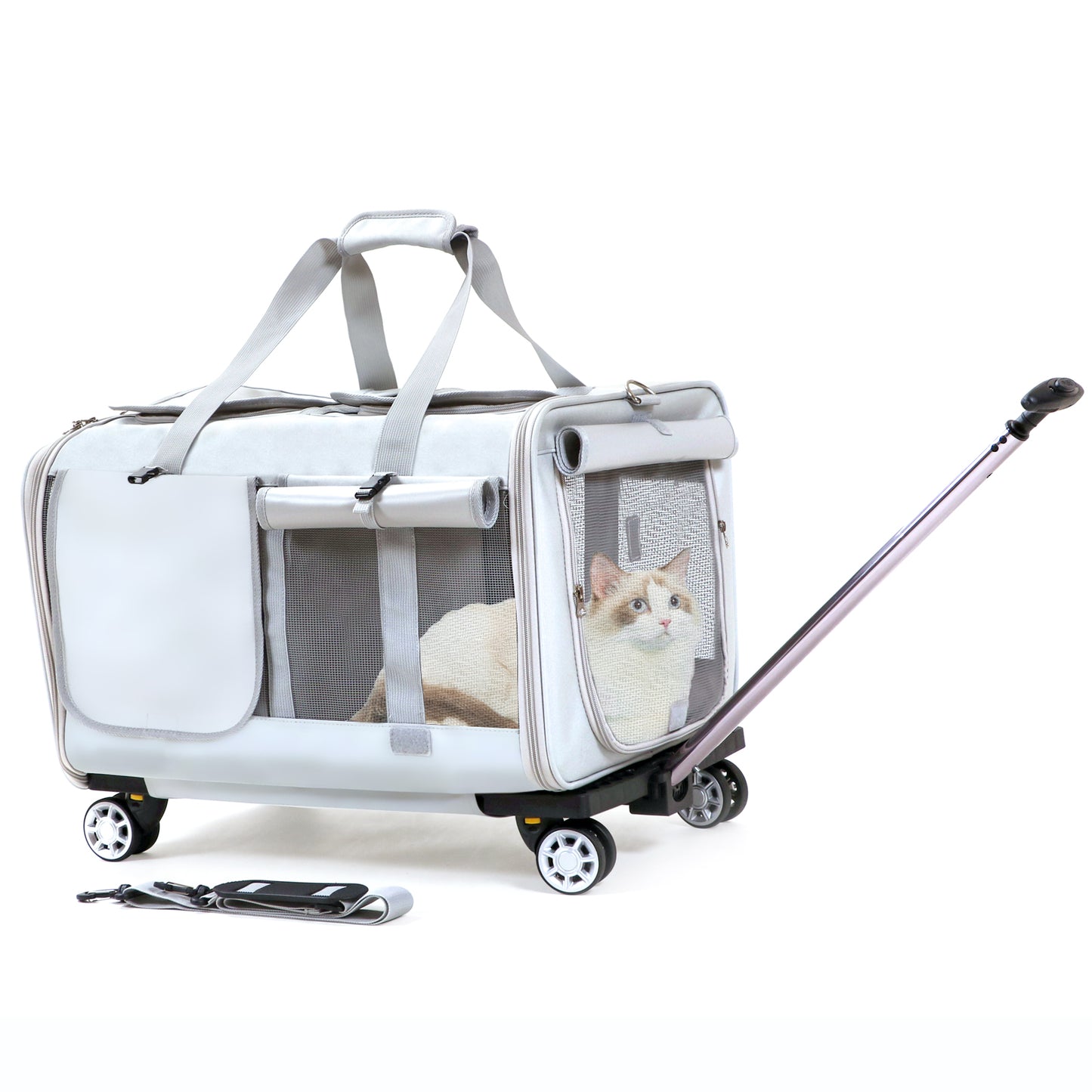 Large cat carrier with wheels Double Cat Carrier with Wheels for 2 Cats Rolling Pet Carrier with Wheels Cat Carrier for Two Cats on Durable Wheels Cat Carrier for 2 CatsPet Rolling Carrier with Wheels