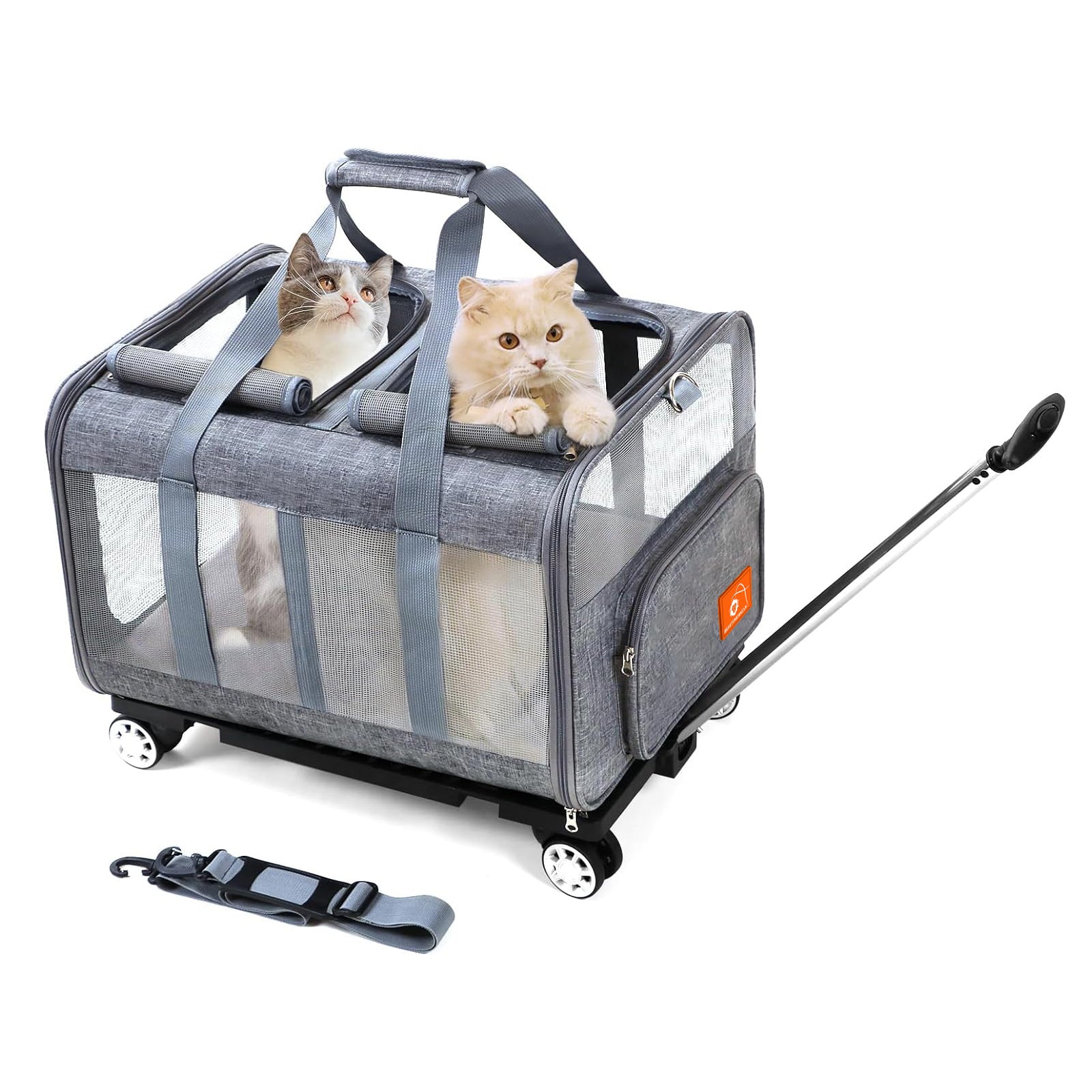 BEAUTYMONKEY.K ペットキャリー キャスター付き2匹用 猫 キャリーケース 2匹 猫 キャリーバッグ 2匹用 通気性 通院 災害避難 旅行 車載 キャンピング用