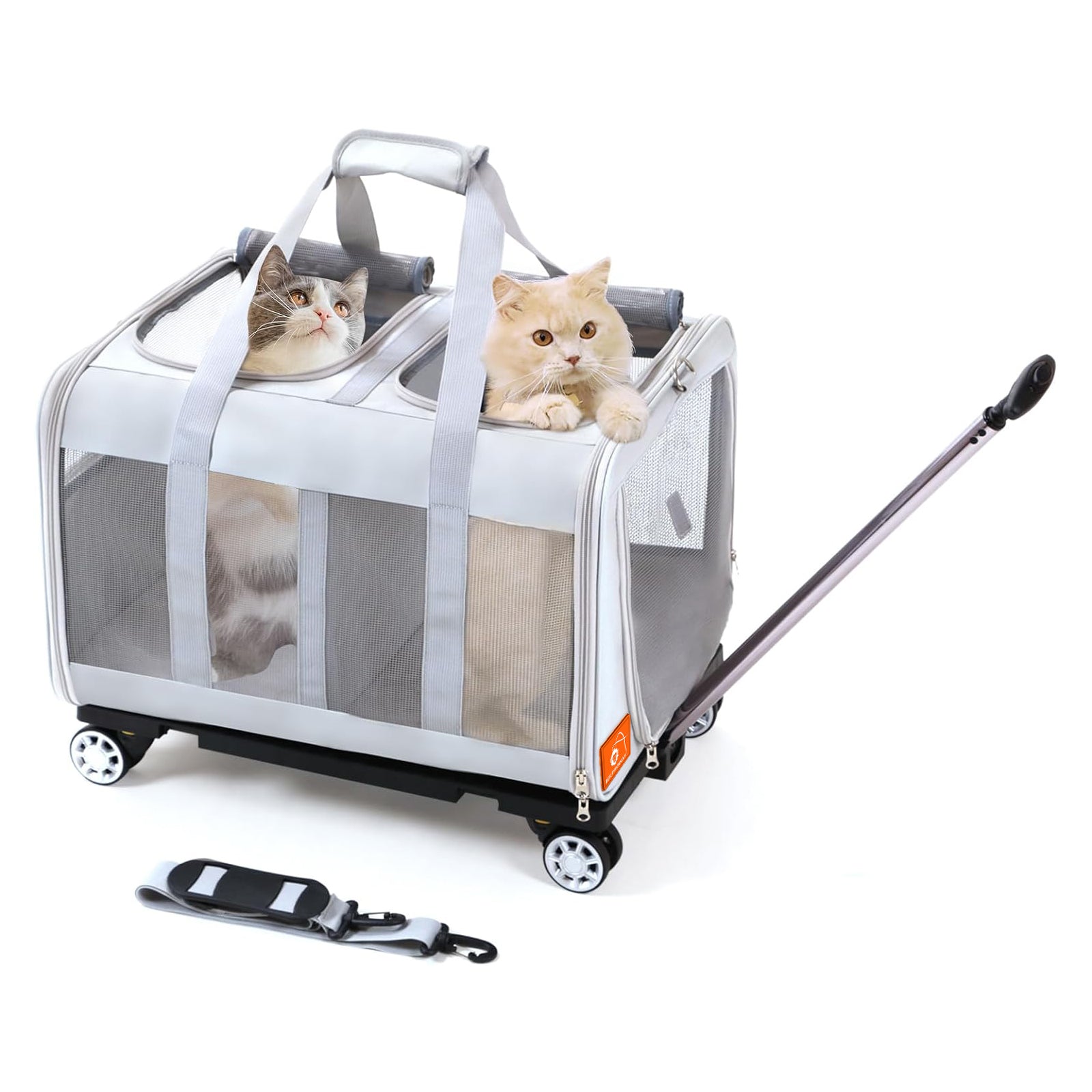 BEAUTYMONKEY.K ペットキャリー キャスター付き2匹用 猫 キャリーケース 2匹 猫 キャリーバッグ 2匹用 通気性 通院 災害避難 旅行 車載 キャンピング用