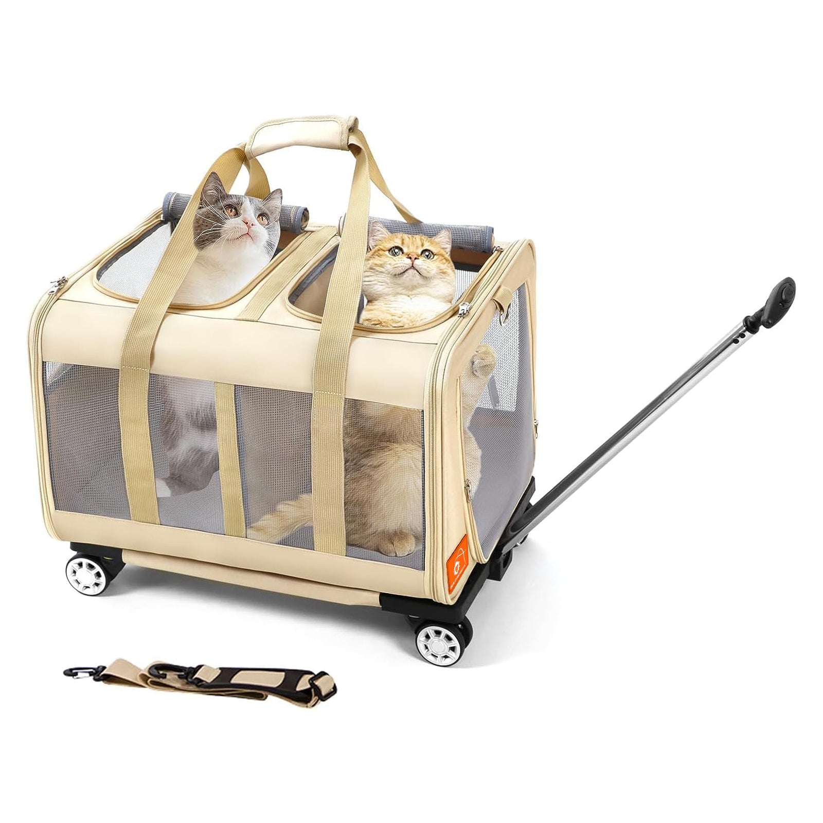 BEAUTYMONKEY.K ペットキャリー キャスター付き2匹用 猫 キャリーケース 2匹 猫 キャリーバッグ 2匹用 通気性 通院 災害避難 旅行 車載 キャンピング用