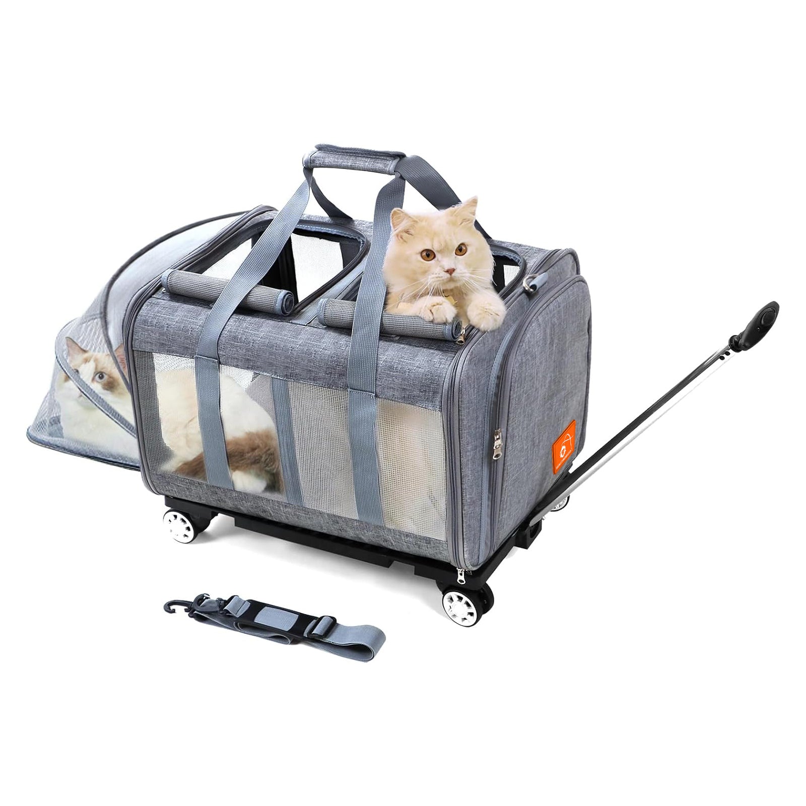 BEAUTYMONKEY.K ペットキャリー キャスター付き2匹用 猫 キャリーケース 2匹 猫 キャリーバッグ 2匹用 通気性 通院 災害避難 旅行 車載 キャンピング用