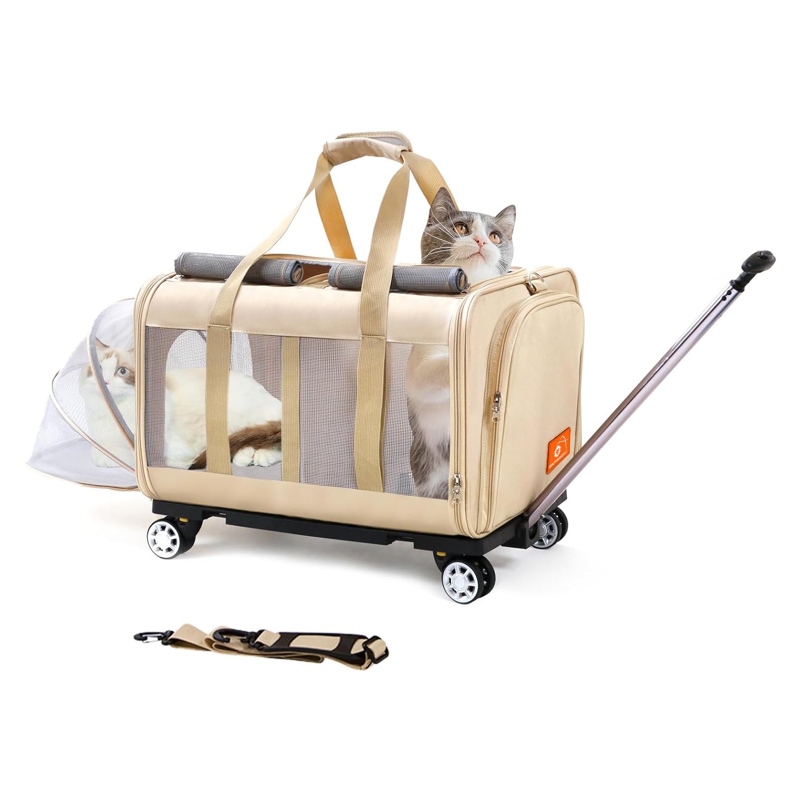 BEAUTYMONKEY.K ペットキャリー キャスター付き2匹用 猫 キャリーケース 2匹 猫 キャリーバッグ 2匹用 通気性 通院 災害避難 旅行 車載 キャンピング用