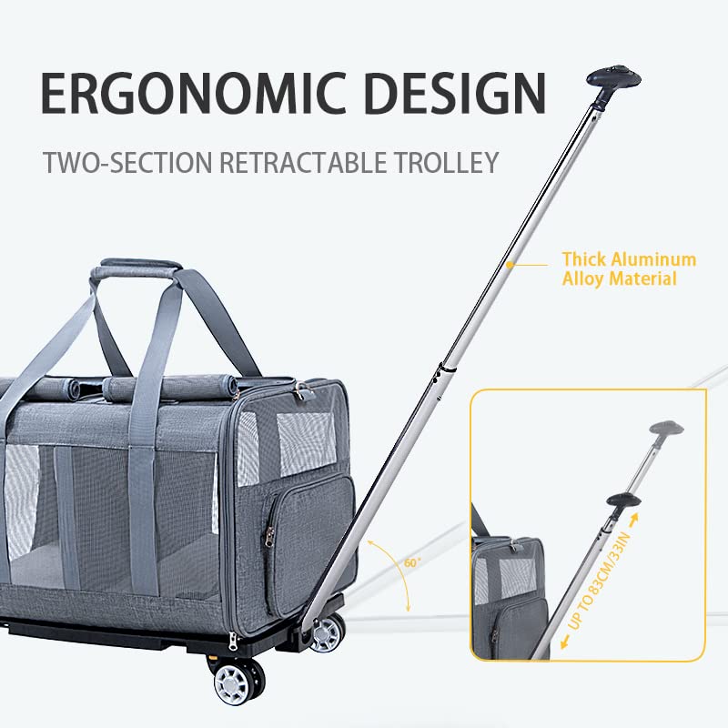 Large cat carrier with wheels Double Cat Carrier with Wheels for 2 Cats Rolling Pet Carrier with Wheels Cat Carrier for Two Cats on Durable Wheels Cat Carrier for 2 CatsPet Rolling Carrier with Wheels