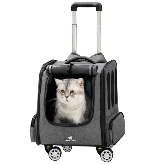 Haustierrucksack für Katzentransporter, Rucksacktransporter mit Rädern für kleine Katzen, rollender Rucksack, Reise-Haustiertransporter für kleine Haustiere, Katzenrucksack mit Rädern, rollender Katzenrucksack, rollender Katzentransporter auf Rädern