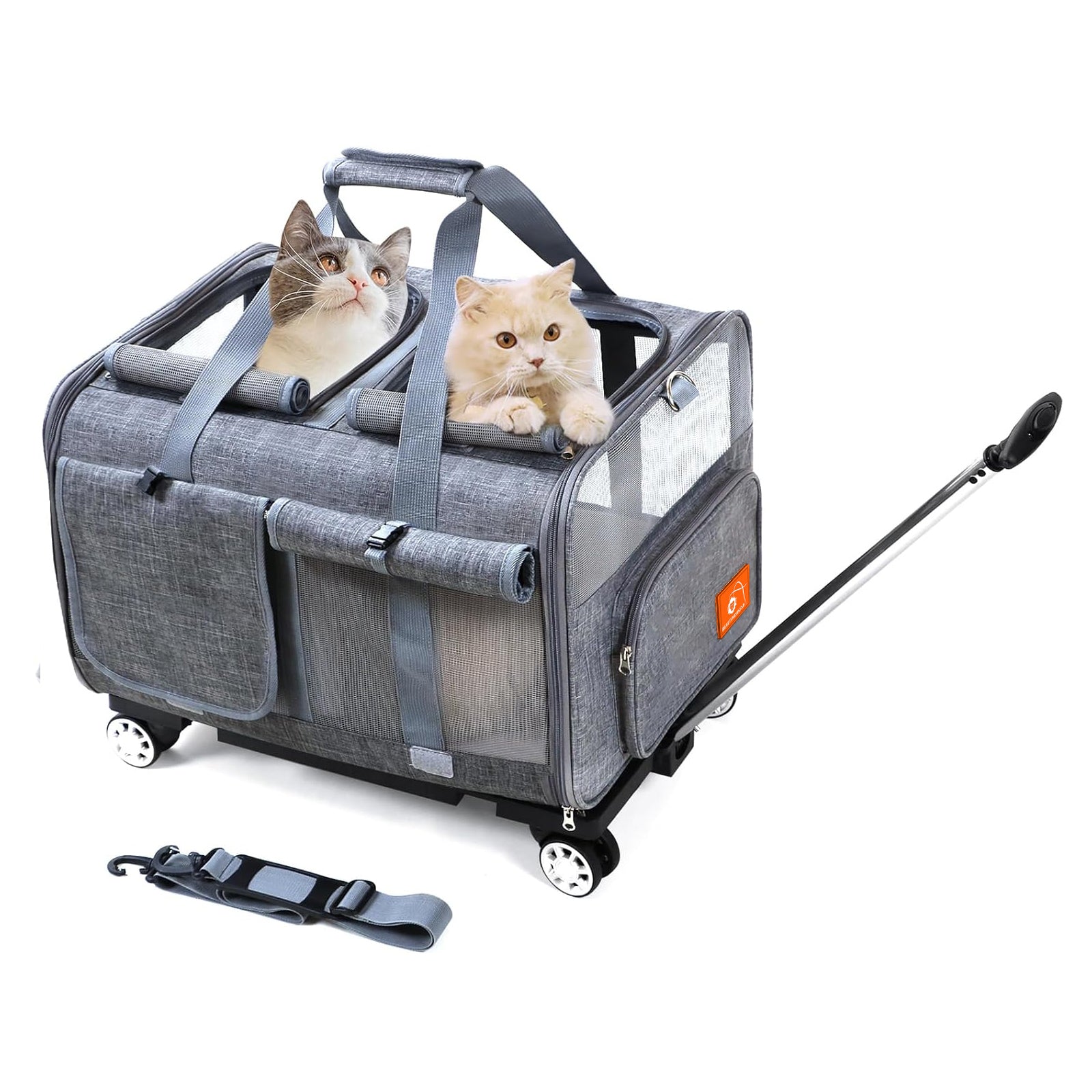 BEAUTYMONKEY.K ペットキャリー キャスター付き2匹用 猫 キャリーケース 2匹 猫 キャリーバッグ 2匹用 通気性 通院 災害避難 旅行 車載 キャンピング用