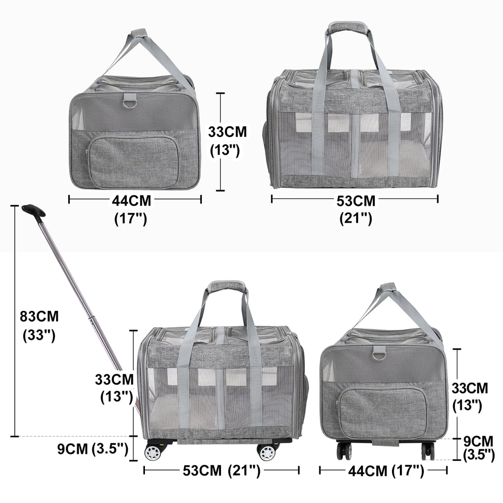 Large cat carrier with wheels Double Cat Carrier with Wheels for 2 Cats Rolling Pet Carrier with Wheels Cat Carrier for Two Cats on Durable Wheels Cat Carrier for 2 CatsPet Rolling Carrier with Wheels