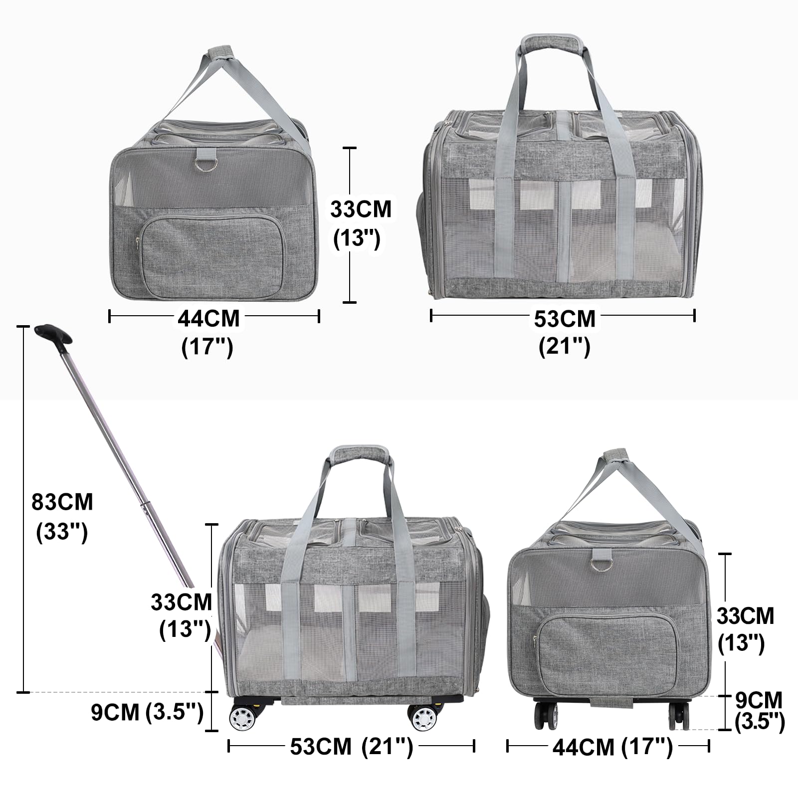 Large cat carrier with wheels Double Cat Carrier with Wheels for 2 Cats Rolling Pet Carrier with Wheels Cat Carrier for Two Cats on Durable Wheels Cat Carrier for 2 CatsPet Rolling Carrier with Wheels