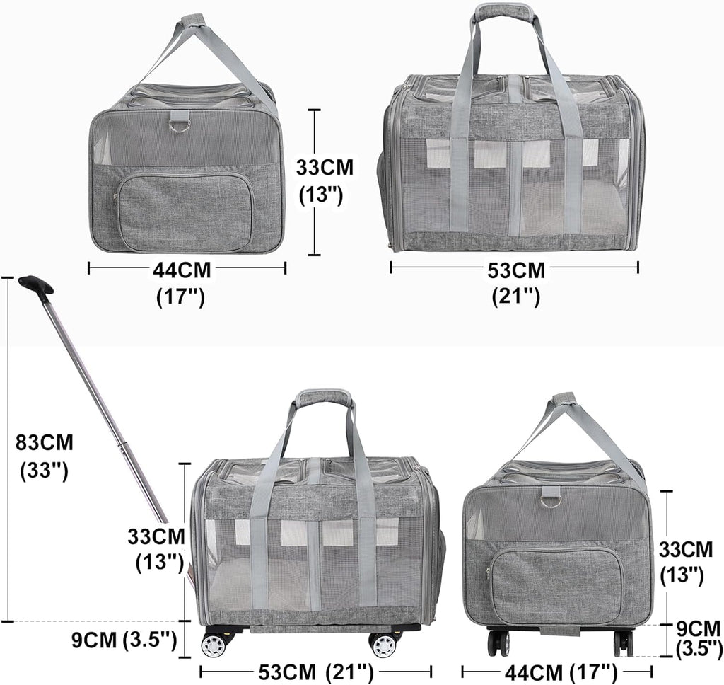 BEAUTYMONKEY.K ペットキャリー キャスター付き2匹用 猫 キャリーケース 2匹 猫 キャリーバッグ 2匹用 通気性 通院 災害避難 旅行 車載 キャンピング用