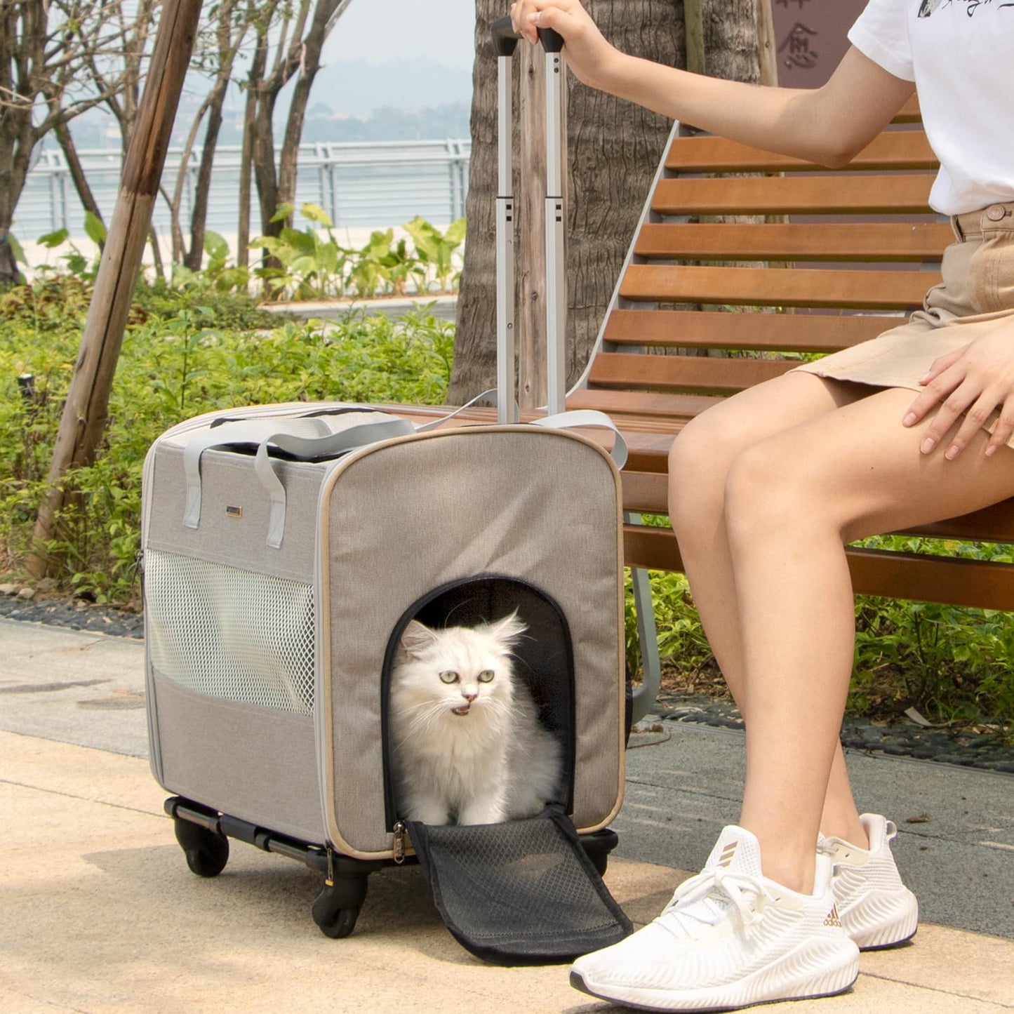 Large Cat Carrier with Wheels, Dog Carriers for Small Dogs, Rolling Pet Carrier,Easy to Fold,Small Dog Travel Carrier 48 * 29 * 98CM