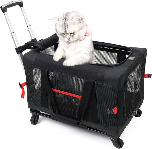 Dog Trolley,Dog Trolleys on Wheels,Pet Carrier on Wheels with Telescopic Handle, Portable Dog/Cat Carrier Travel Tote Bag with Wheels for Small Dogs