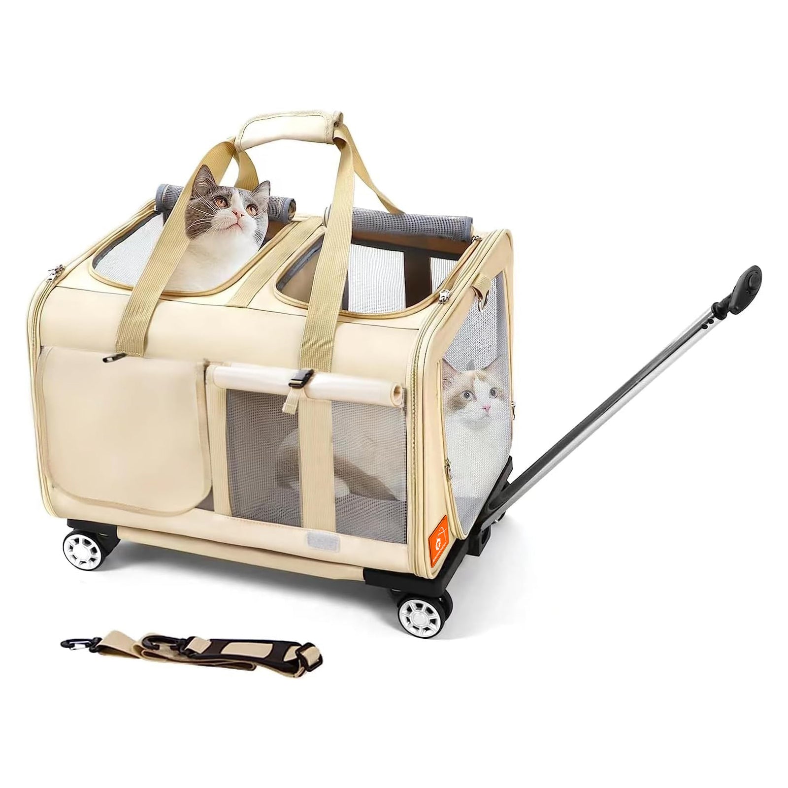 BEAUTYMONKEY.K ペットキャリー キャスター付き2匹用 猫 キャリーケース 2匹 猫 キャリーバッグ 2匹用 通気性 通院 災害避難 旅行 車載 キャンピング用