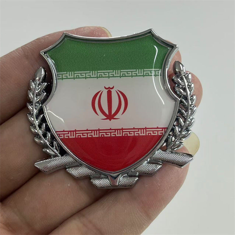 汽车金属伊郎国旗车贴个性改装侧标 3D麦穗伊郎侧标国旗车贴 尾标