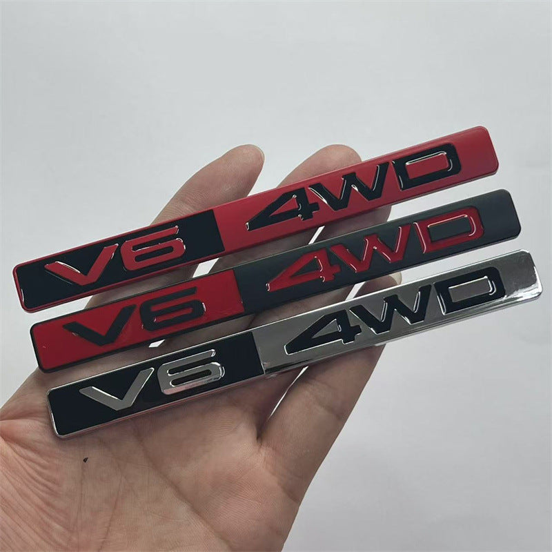 Suitable for car V6 4WD metal modified car logo 3D sports racing off-road body rear flap labeling