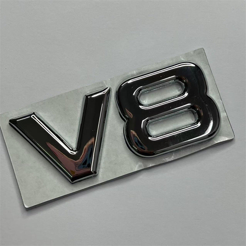 Car modification metal label, split V6 V8 large displacement label 3D three-dimensional rear decoration car sticker, side label