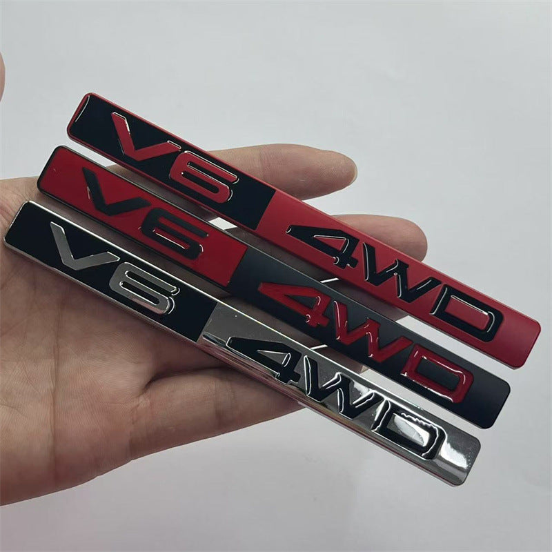 Suitable for car V6 4WD metal modified car logo 3D sports racing off-road body rear flap labeling