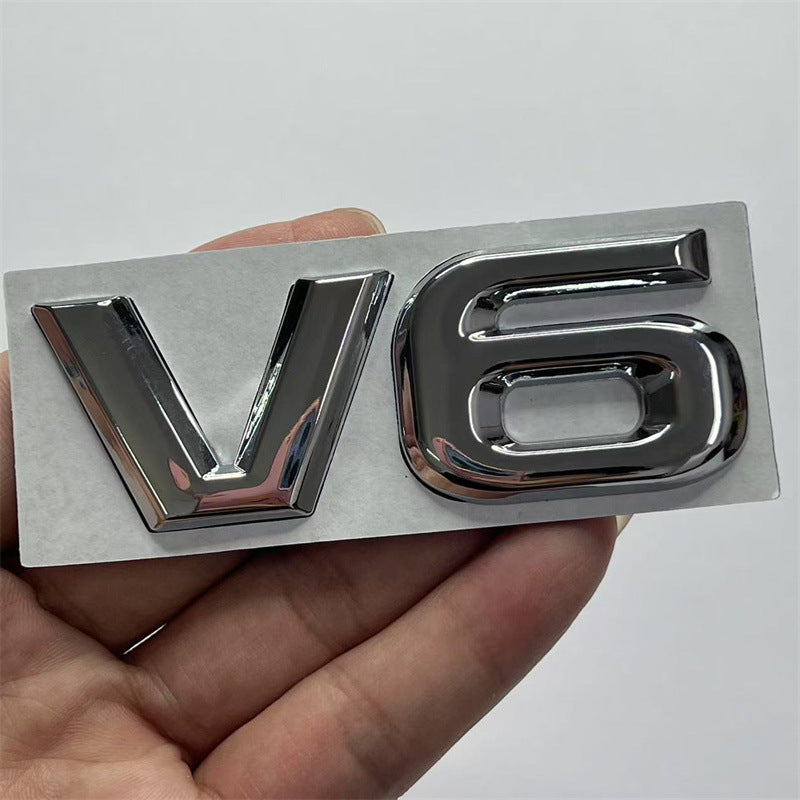Car displacement standard V6 fender car logo, metal V6 modified displacement car sticker V6 rear label V6 side label