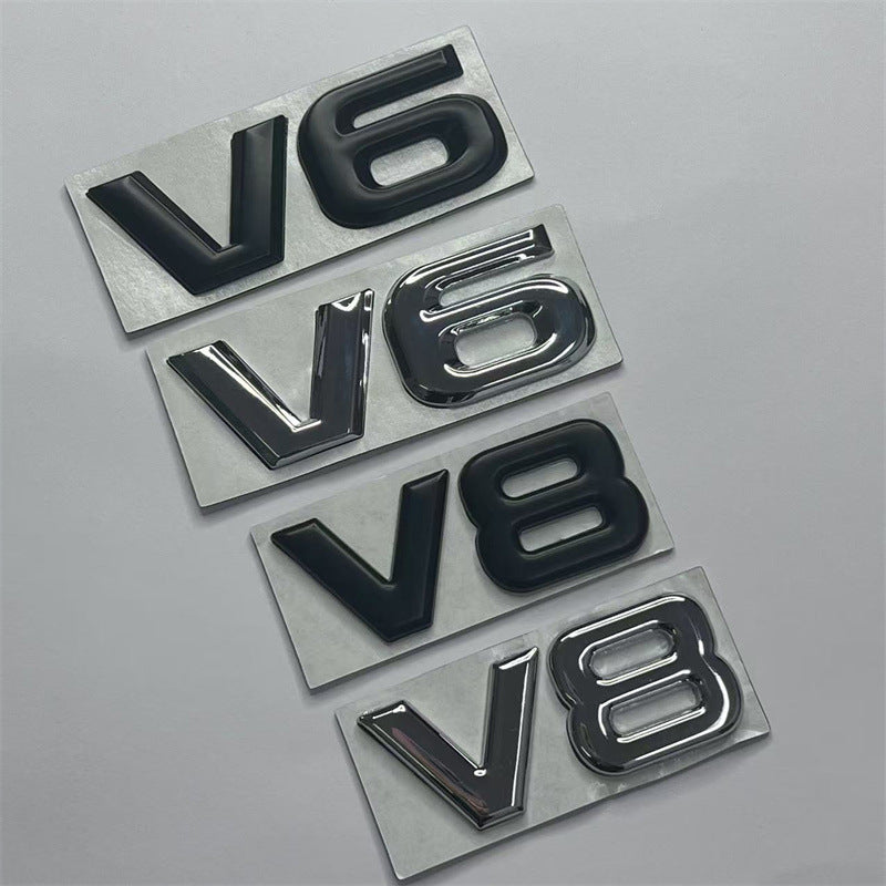 Car modification metal label, split V6 V8 large displacement label 3D three-dimensional rear decoration car sticker, side label