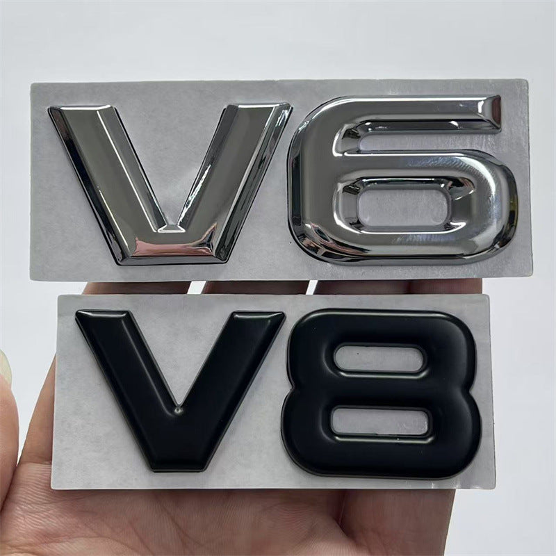 Car modification metal label, split V6 V8 large displacement label 3D three-dimensional rear decoration car sticker, side label