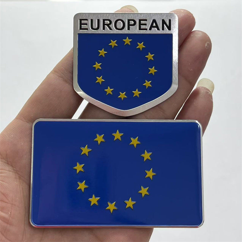 厂家现货批发车贴金属铝合金欧盟国旗车贴汽车改装装饰贴车身贴标