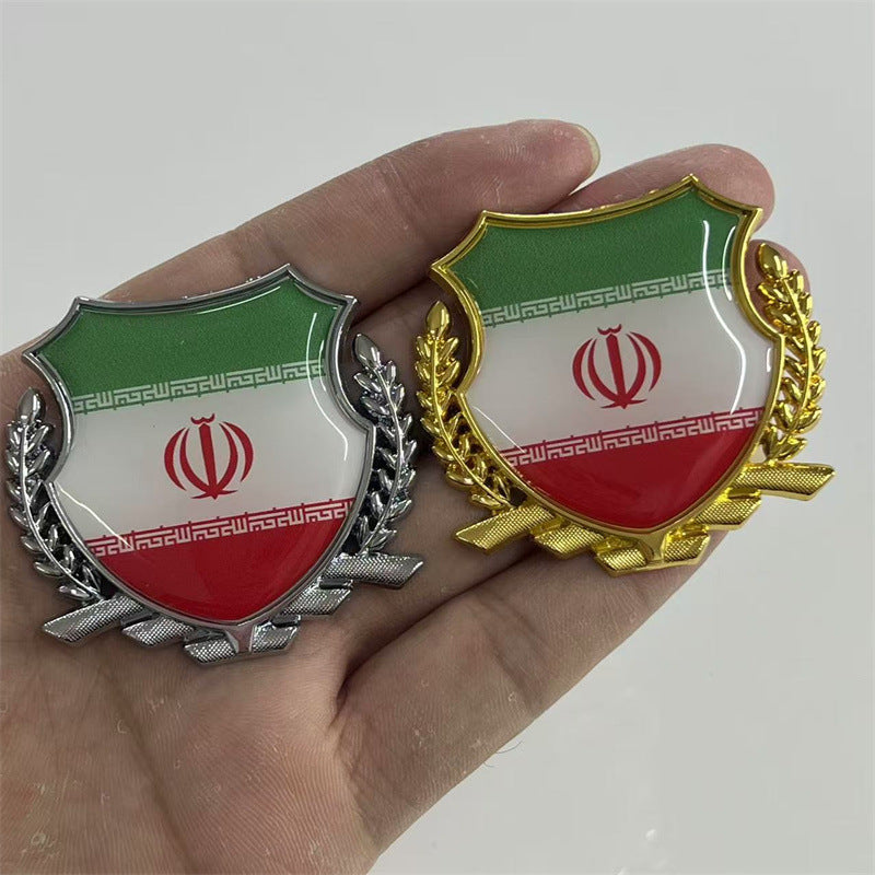 汽车金属伊郎国旗车贴个性改装侧标 3D麦穗伊郎侧标国旗车贴 尾标