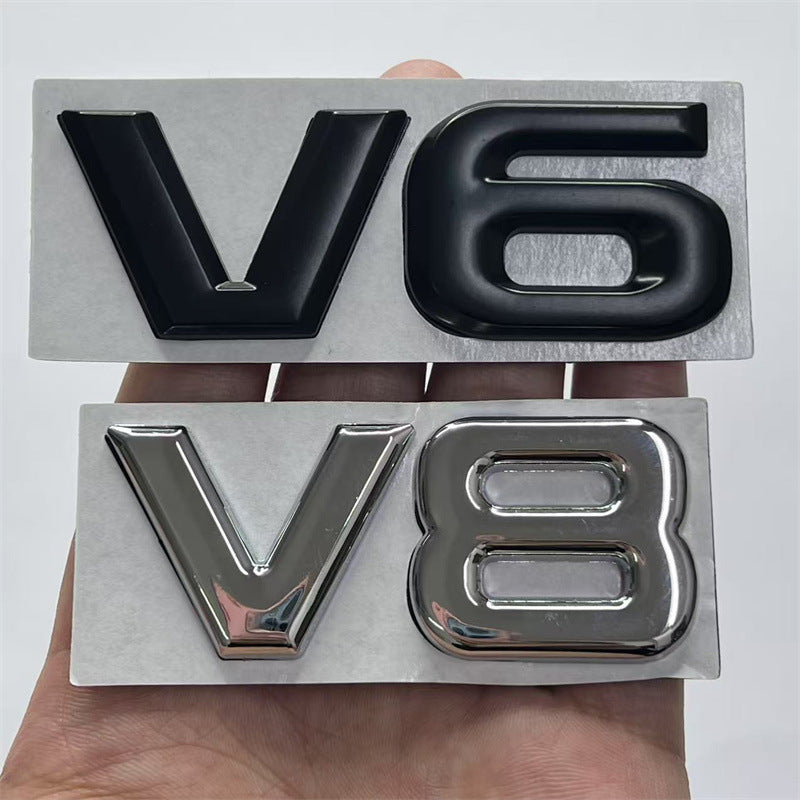 Car modification metal label, split V6 V8 large displacement label 3D three-dimensional rear decoration car sticker, side label