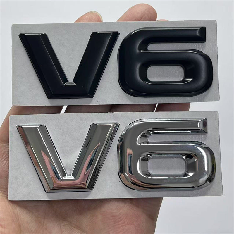Car displacement standard V6 fender car logo, metal V6 modified displacement car sticker V6 rear label V6 side label