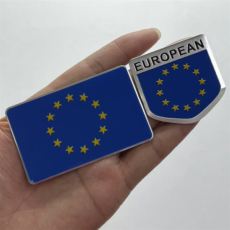 厂家现货批发车贴金属铝合金欧盟国旗车贴汽车改装装饰贴车身贴标
