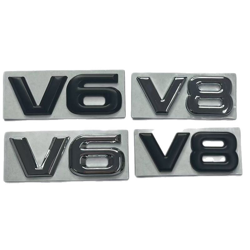 Car modification metal label, split V6 V8 large displacement label 3D three-dimensional rear decoration car sticker, side label