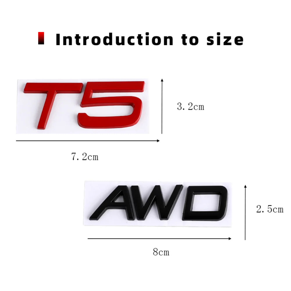 3D AWD T5 T6 Logo Emblem Badge Decals Car Sticker for Volvo V40 V60 V90 C30 XC60 XC90 XC40 S60 S90 S80 Car Styling Accessories